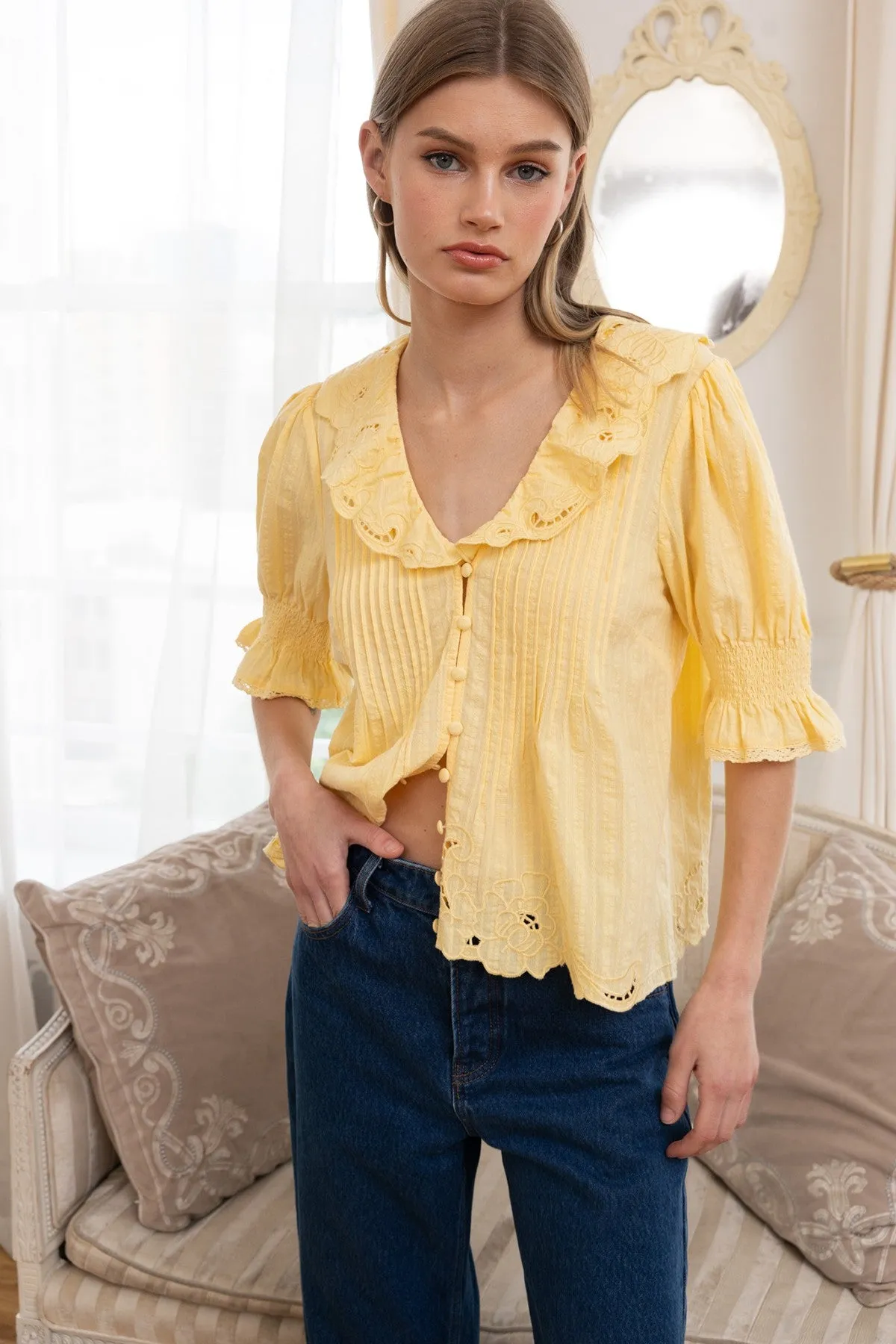 Whisper Embroidered Blouse, Yellow sold by Madison Boutique product image thumbnail 4