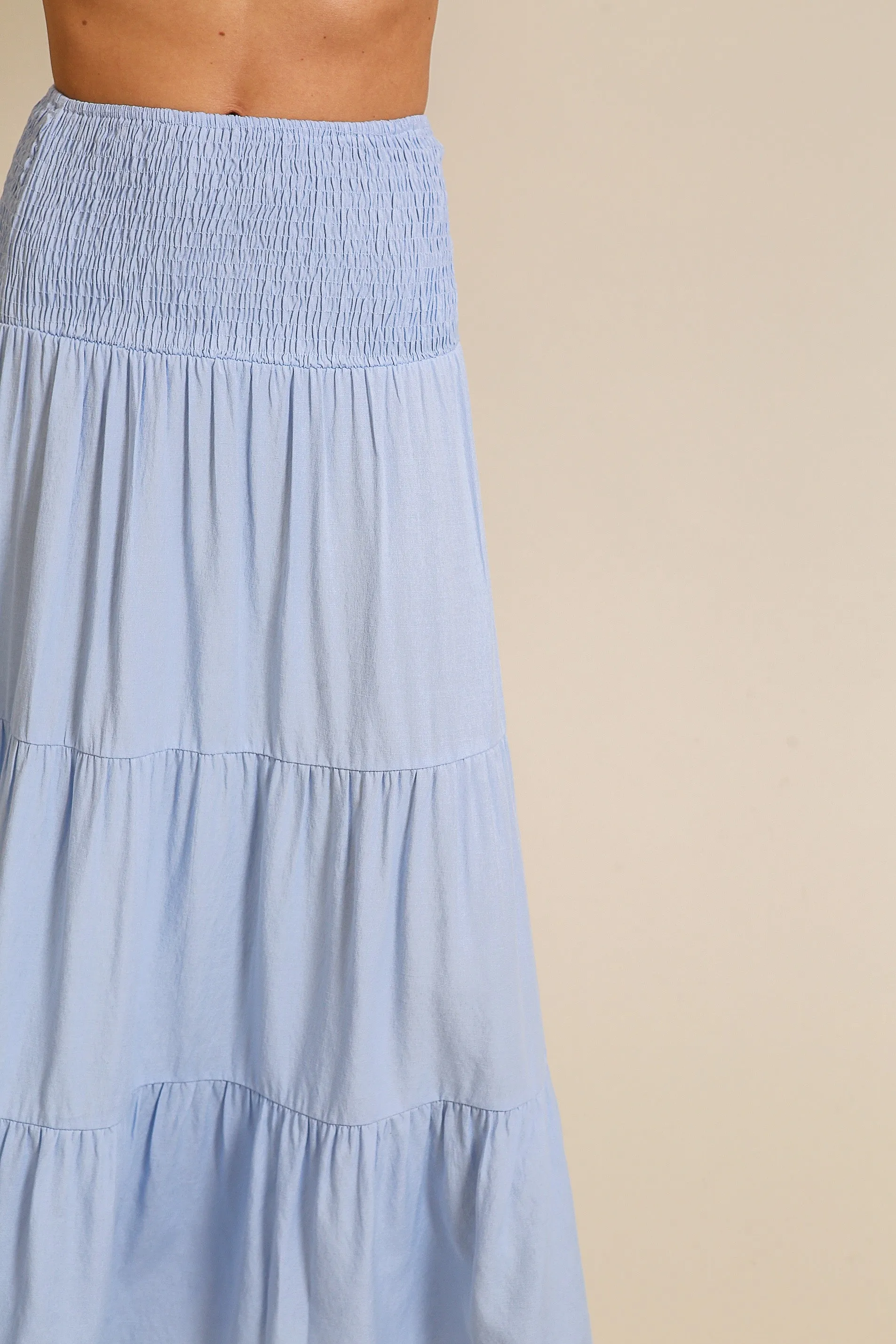 Zora Tiered Maxi Skirt, Light Blue sold by Madison Boutique product image thumbnail 3