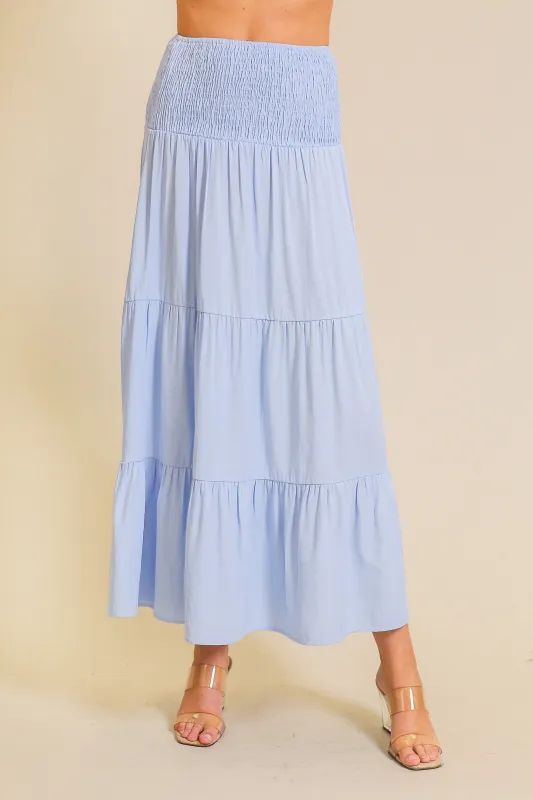Zora Tiered Maxi Skirt, Light Blue made by Timing