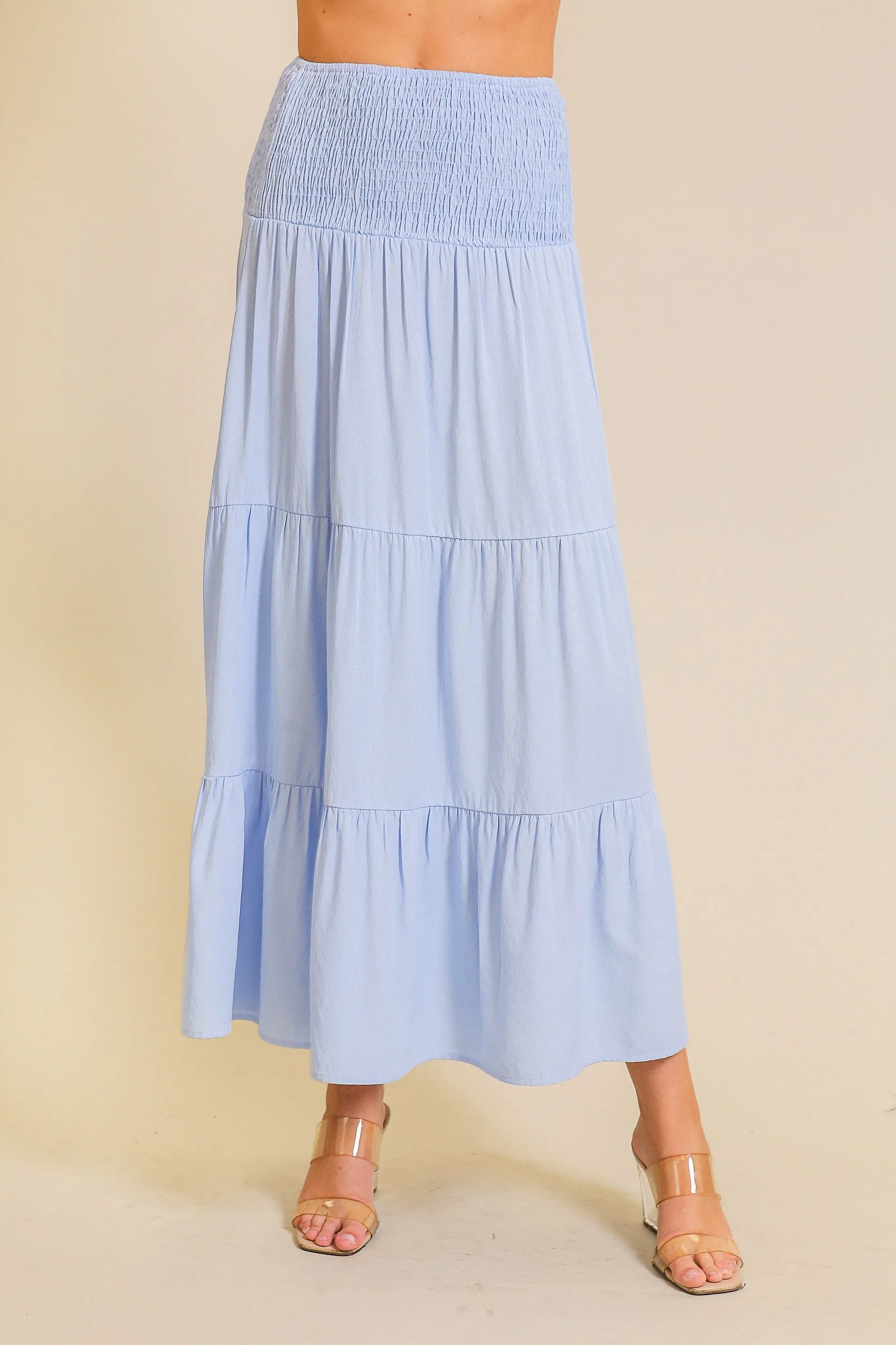 Zora Tiered Maxi Skirt, Light Blue sold by Madison Boutique