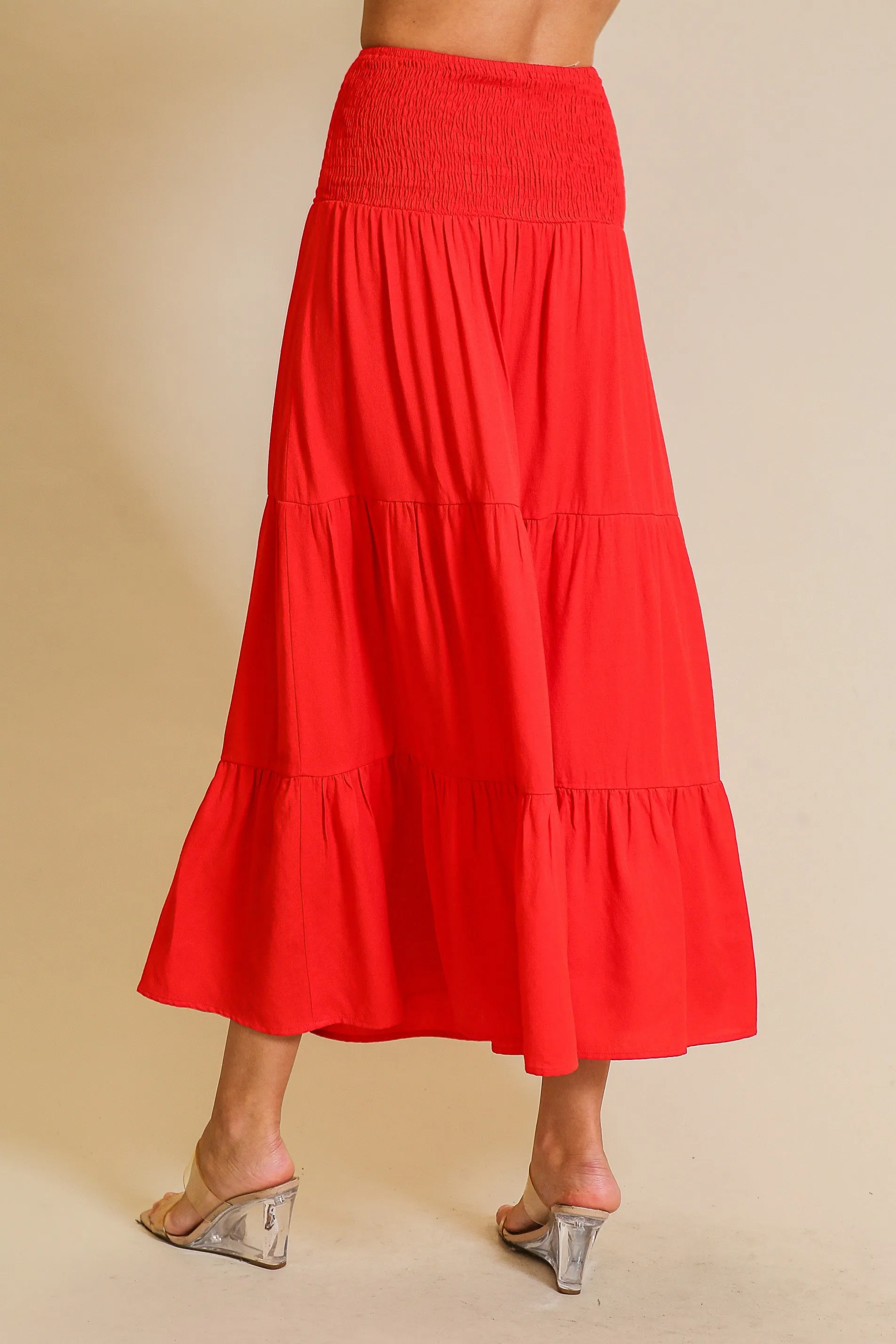 Zora Tiered Maxi Skirt, Red sold by Madison Boutique product image thumbnail 3