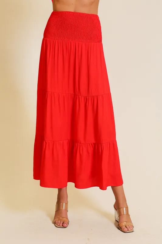 Zora Tiered Maxi Skirt, Red made by Timing