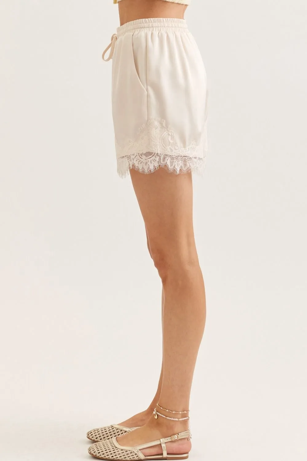 Aspen Lace Trim Shorts, Ecru sold by Madison Boutique product image thumbnail 3
