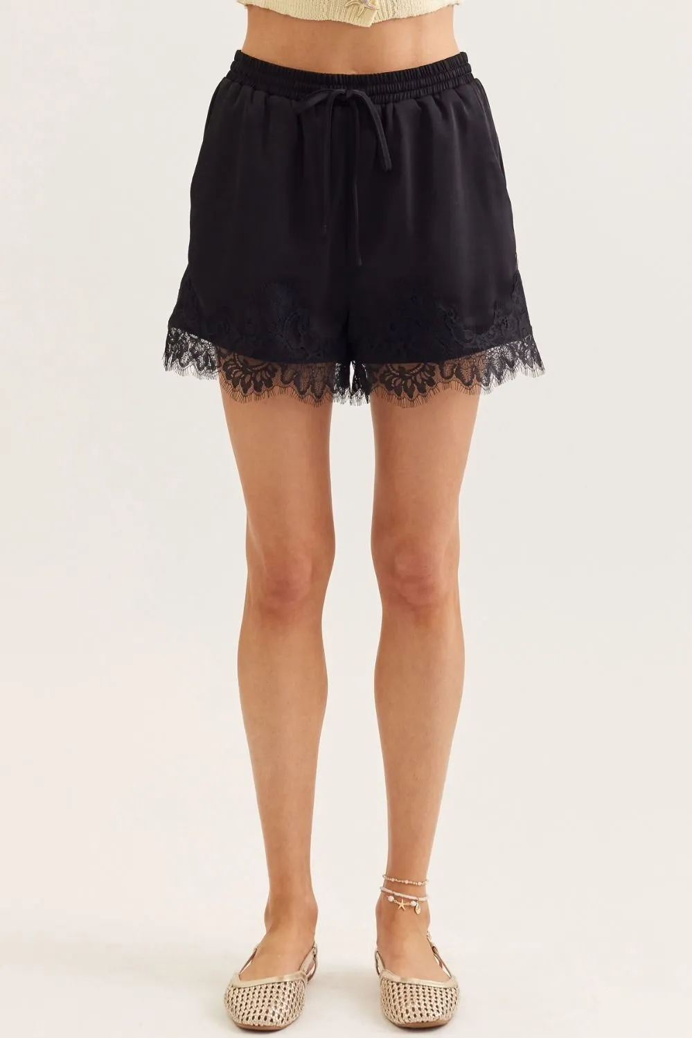 Aspen Lace Trim Shorts, Black sold by Madison Boutique product image thumbnail 2