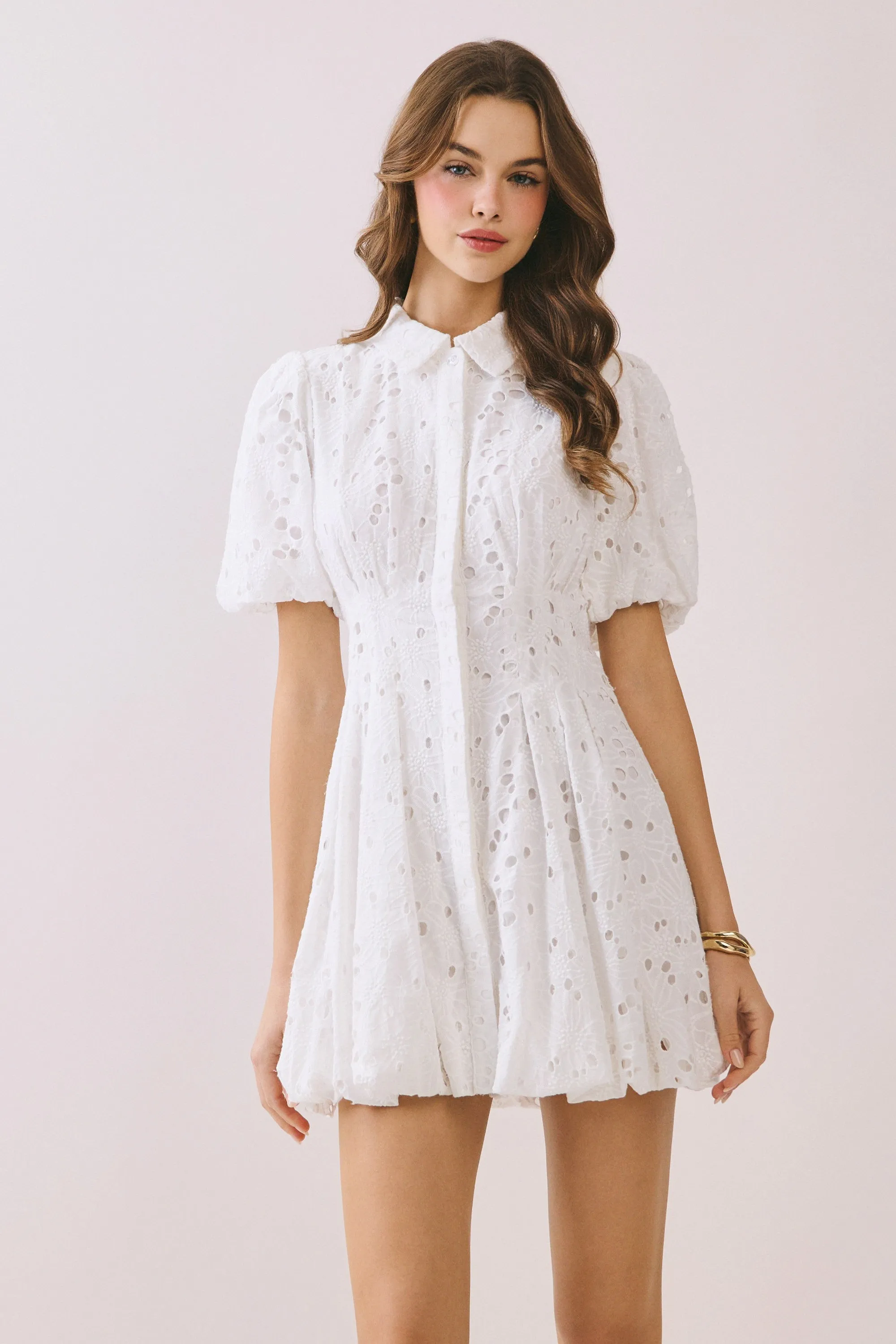Sharon Eyelet Bubble Hem Dress sold by Madison Boutique