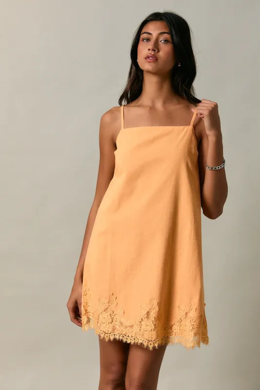 Amy Lace Trim Linen Blend Dress made by Le Lis