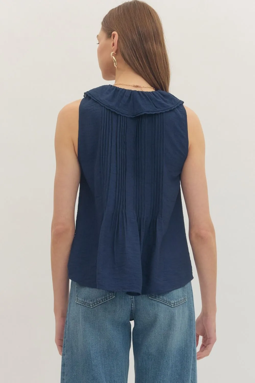 Lillias Ruffled Tank Top, Navy sold by Madison Boutique product image thumbnail 5