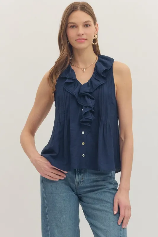 Lillias Ruffled Tank Top, Navy made by entro
