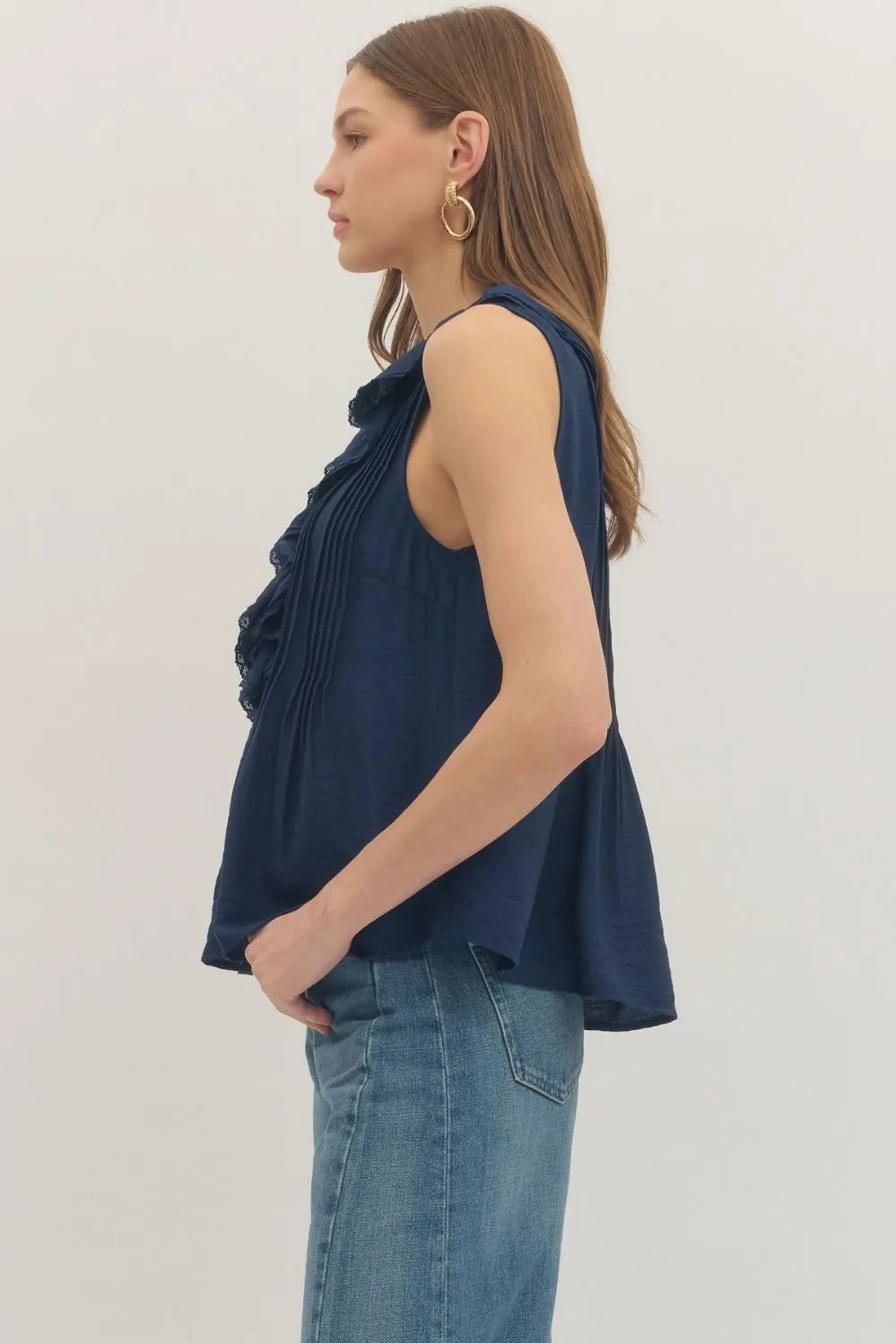 Lillias Ruffled Tank Top, Navy sold by Madison Boutique product image thumbnail 4