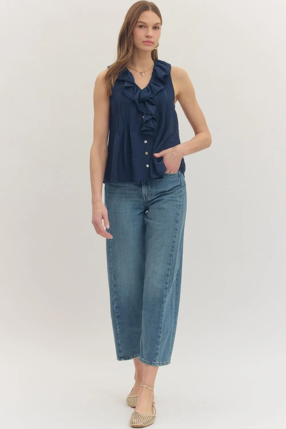 Lillias Ruffled Tank Top, Navy sold by Madison Boutique product image thumbnail 3
