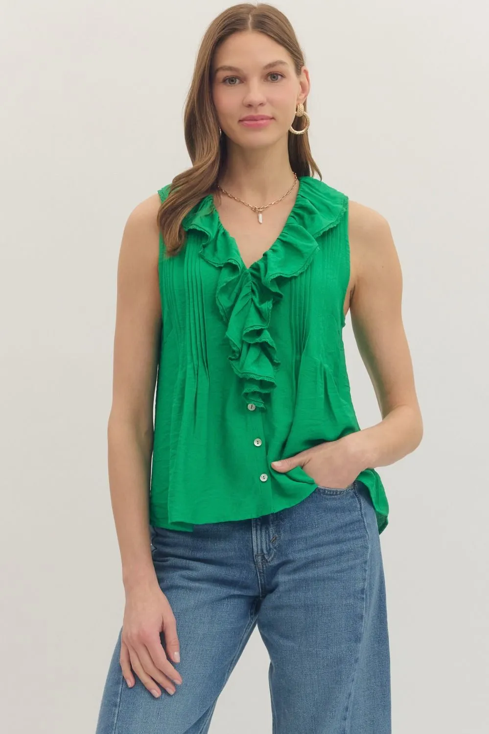 Lillias Ruffled Tank Top, Green sold by Madison Boutique