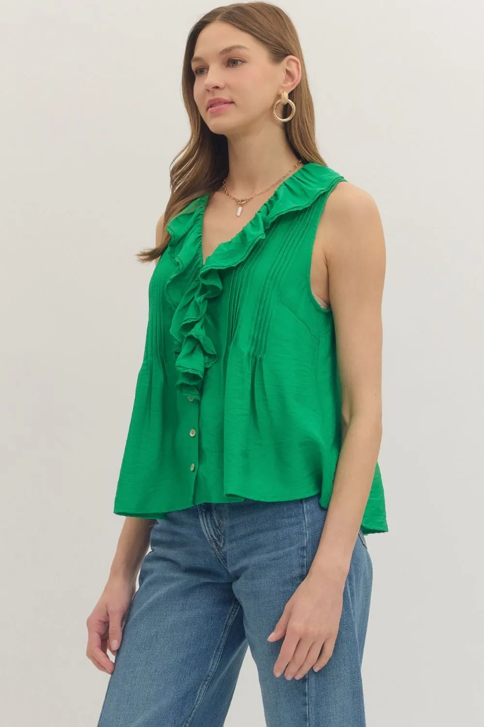 Lillias Ruffled Tank Top, Green sold by Madison Boutique product image thumbnail 3