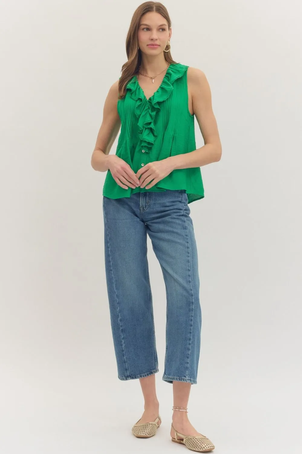 Lillias Ruffled Tank Top, Green sold by Madison Boutique product image thumbnail 2