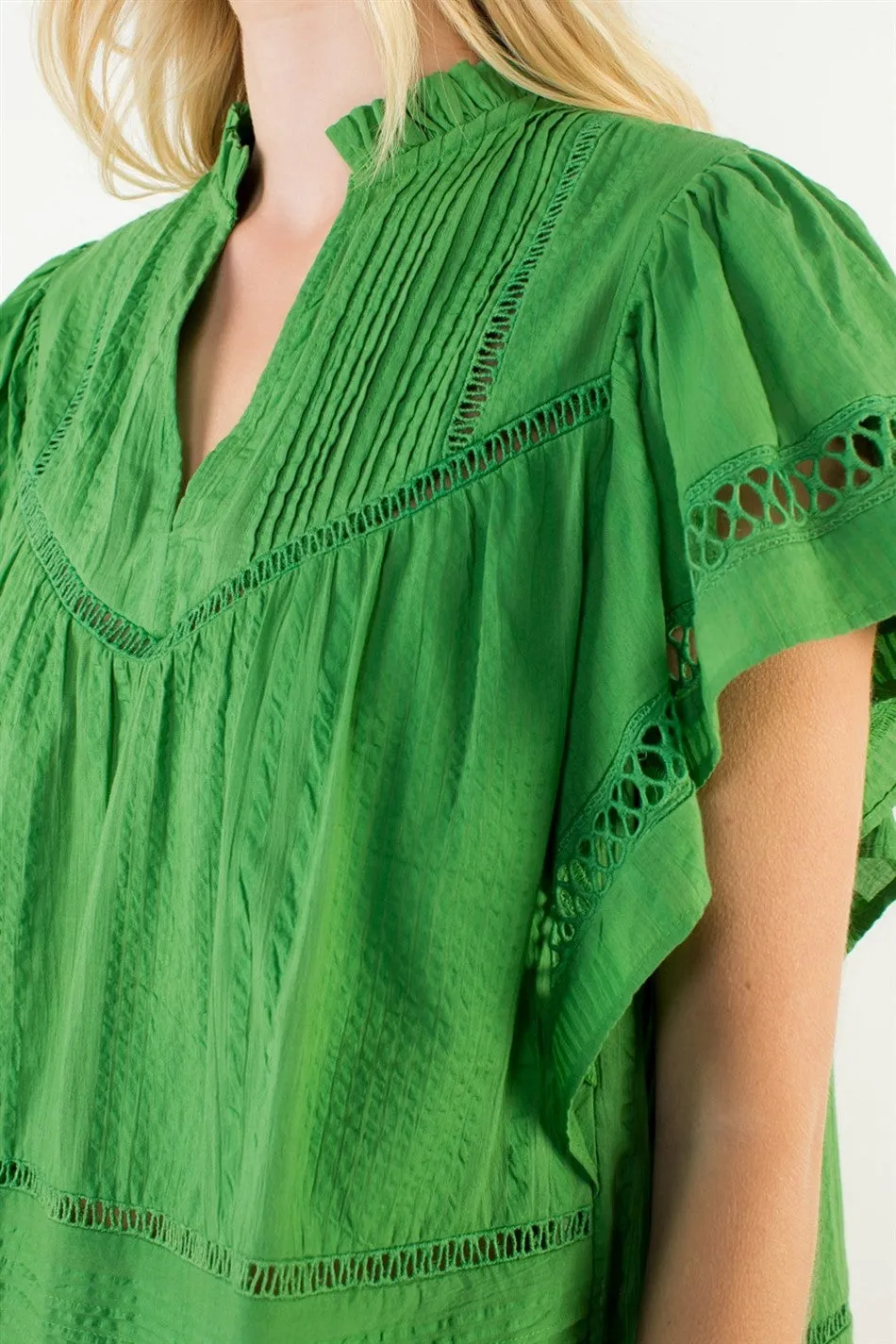 Ellis Latticed Flutter Sleeve Top, Green sold by Madison Boutique product image thumbnail 4