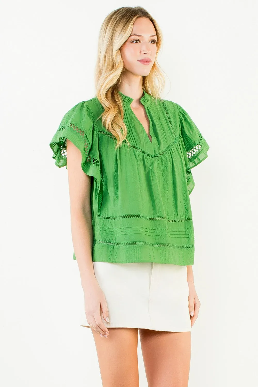 Ellis Latticed Flutter Sleeve Top, Green sold by Madison Boutique product image thumbnail 5