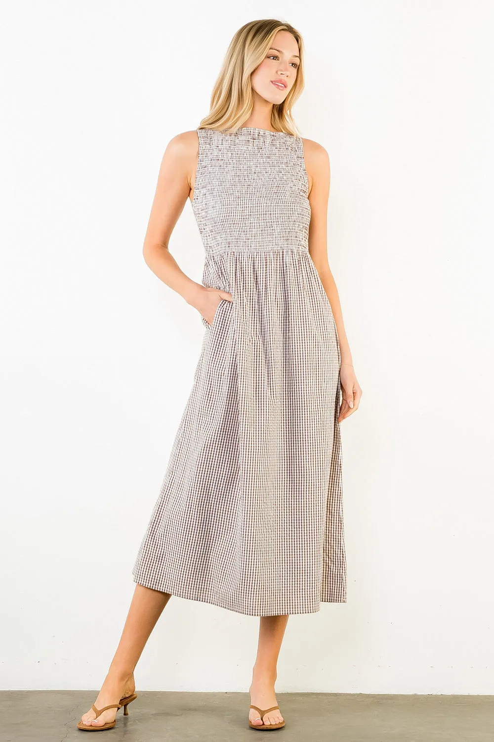 Chase Gingham Smocked Midi Dress sold by Madison Boutique product image thumbnail 3