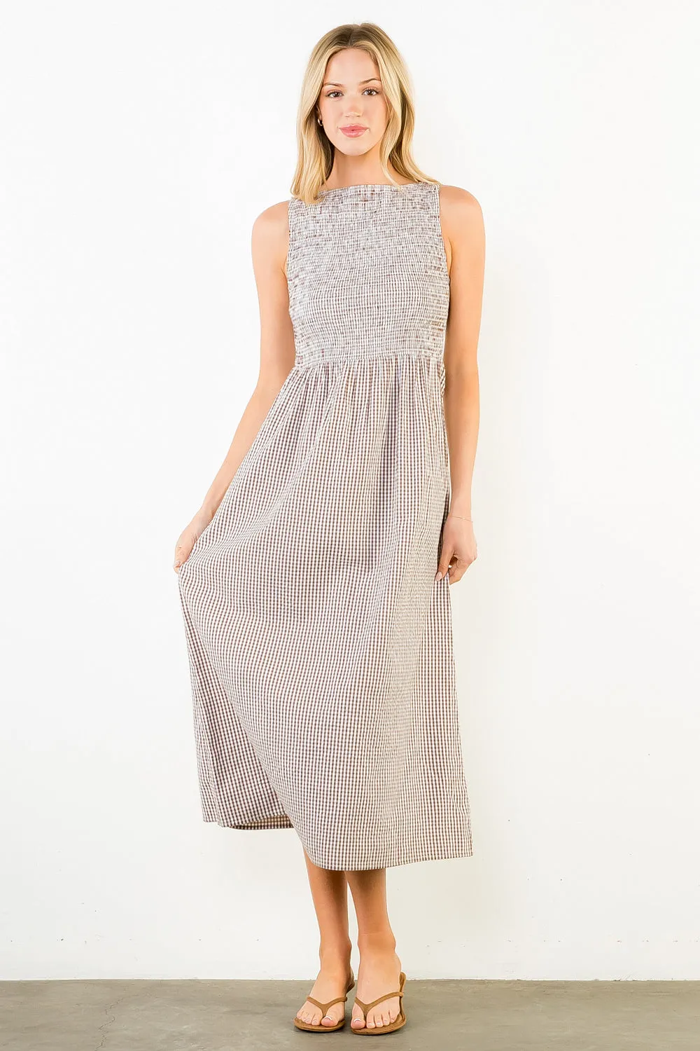 Chase Gingham Smocked Midi Dress sold by Madison Boutique