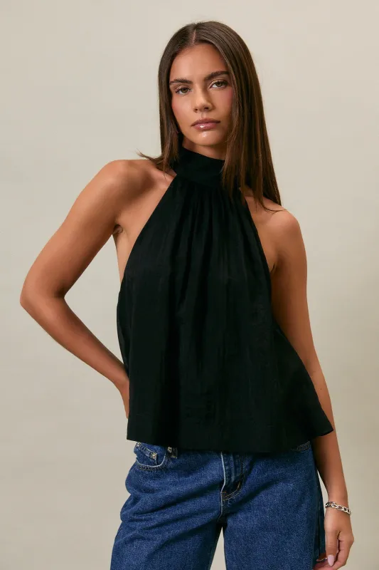 Lindsay Flared Halter Top, Black made by Le Lis