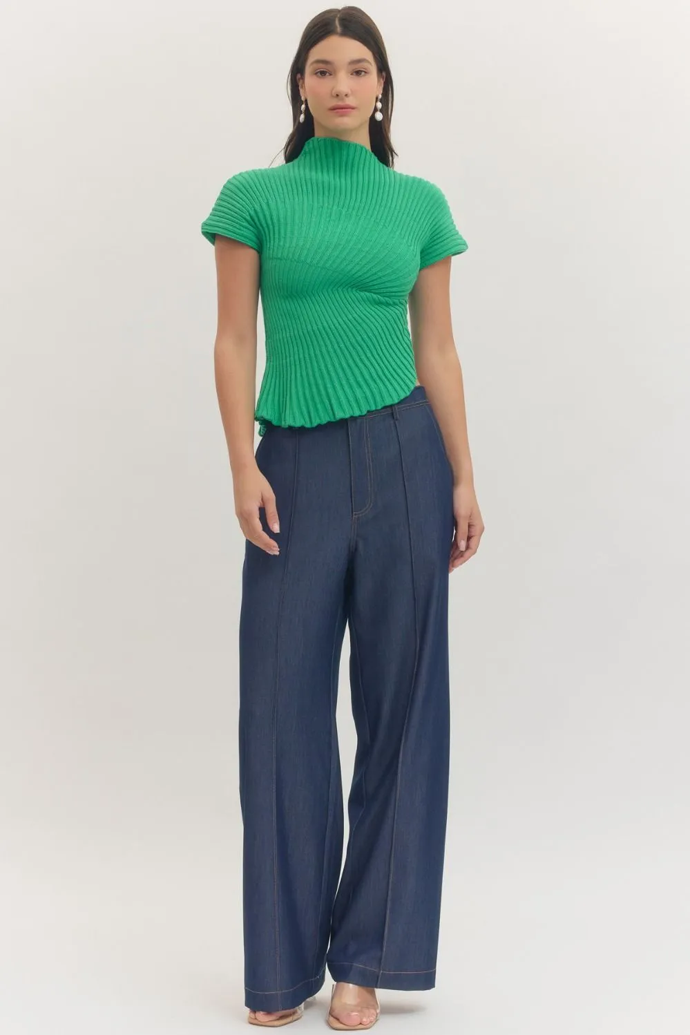Iman Ribbed Asymmetrical Top, Green sold by Madison Boutique product image thumbnail 3