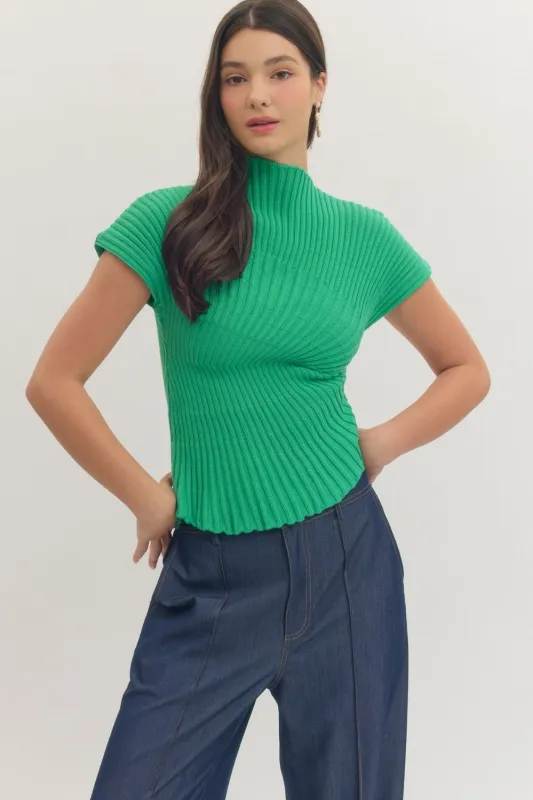 Iman Ribbed Asymmetrical Top, Green made by entro
