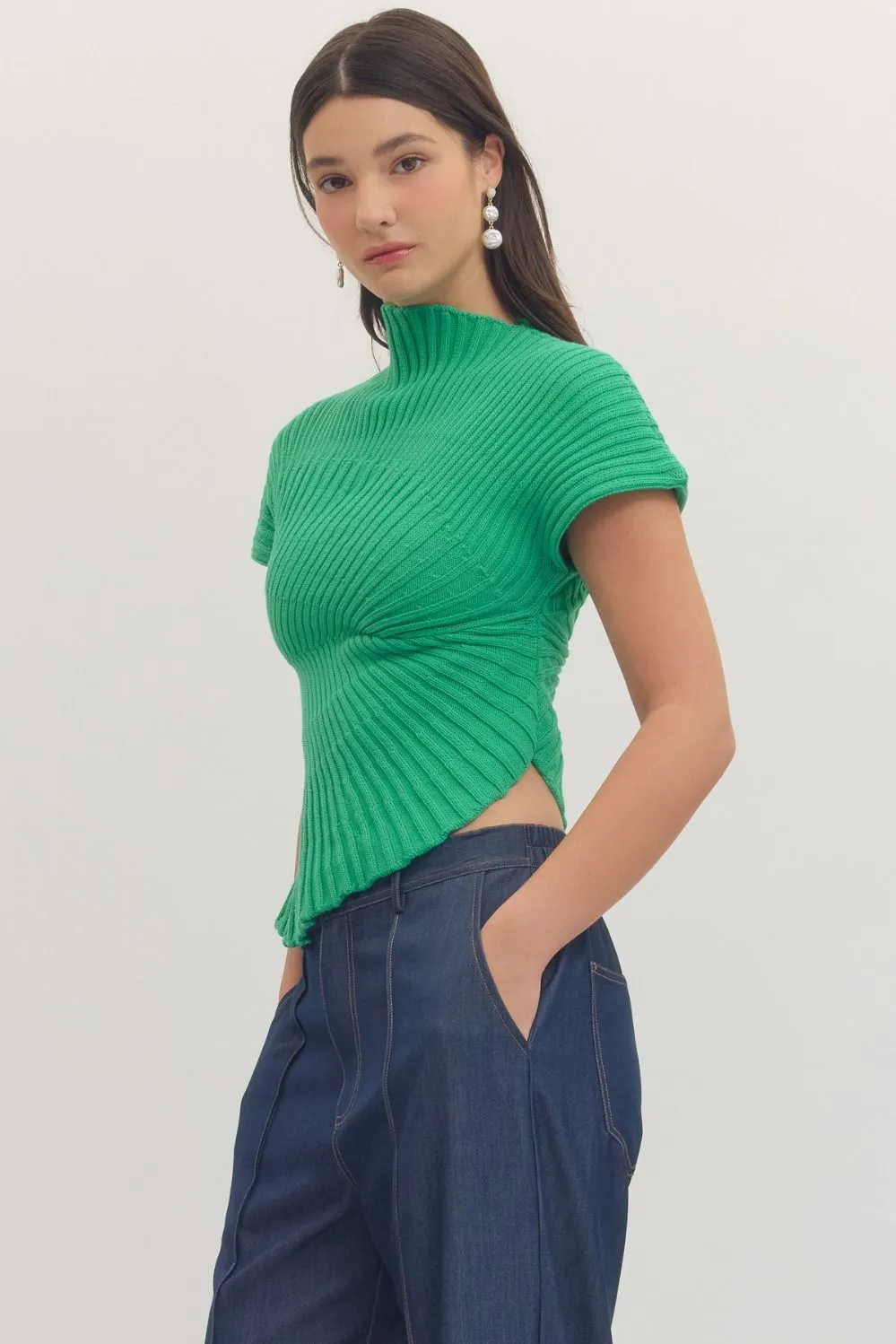 Iman Ribbed Asymmetrical Top, Green sold by Madison Boutique product image thumbnail 2