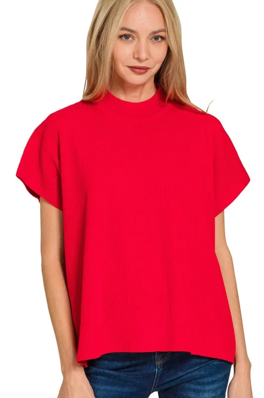 Laura Mock Neck Top, Red made by Zenana