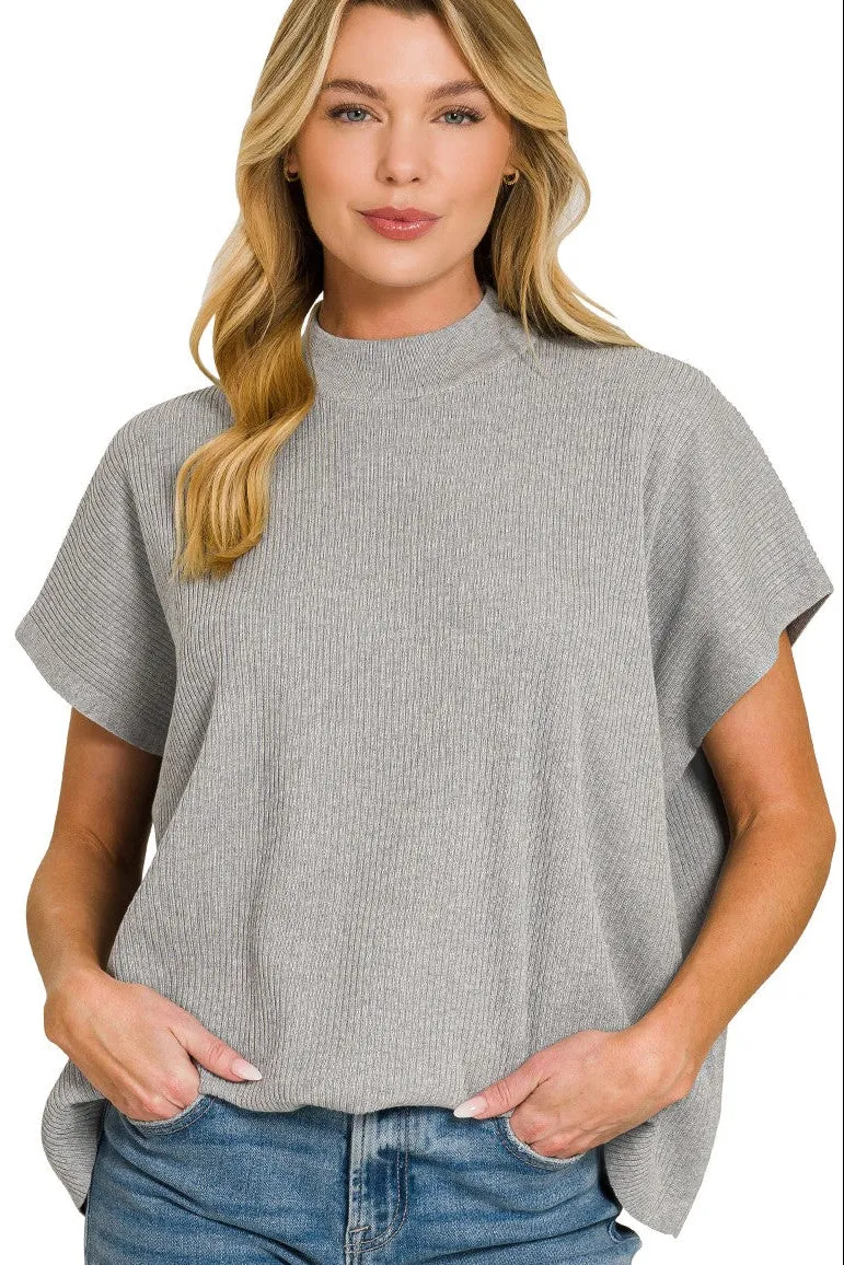 Laura Mock Neck Top, Grey sold by Madison Boutique