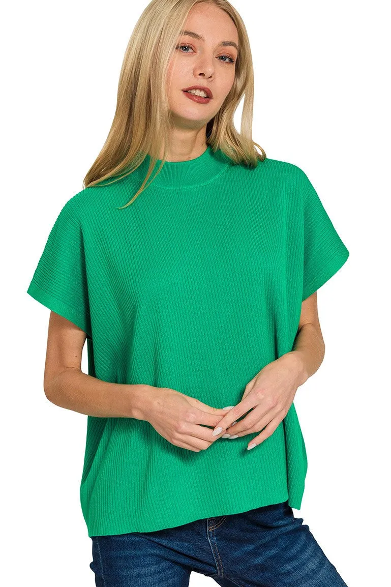 Laura Mock Neck Top, Green sold by Madison Boutique