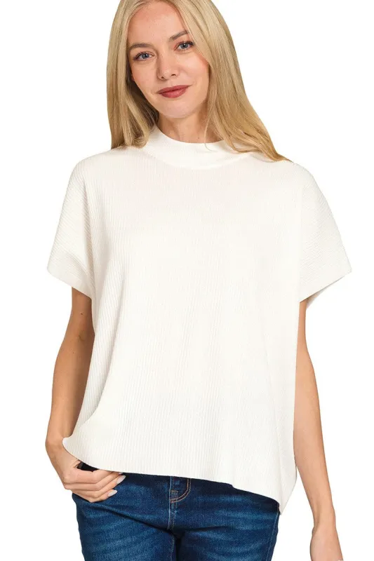 Laura Mock Neck Top, Ivory made by Zenana