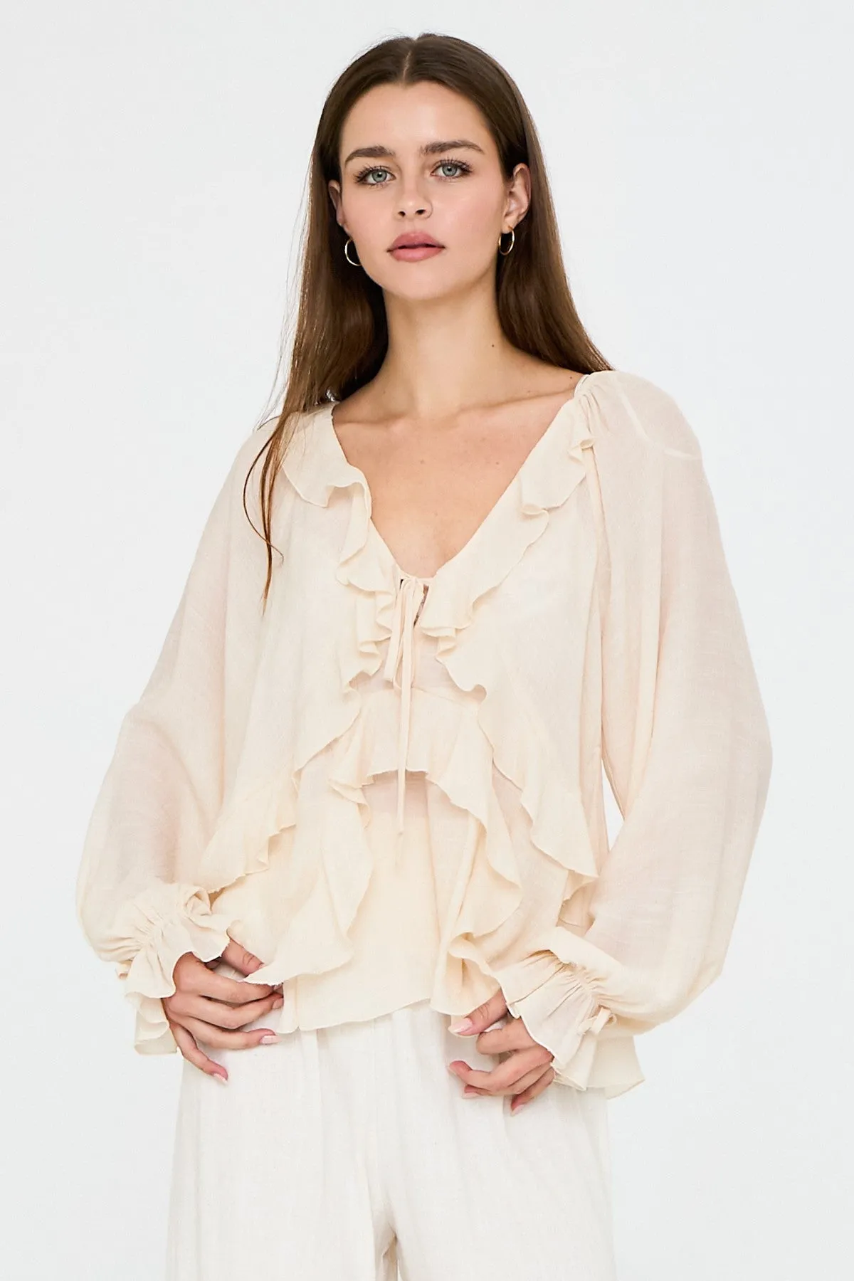 Bianca Flowy Ruffle Blouse sold by Madison Boutique