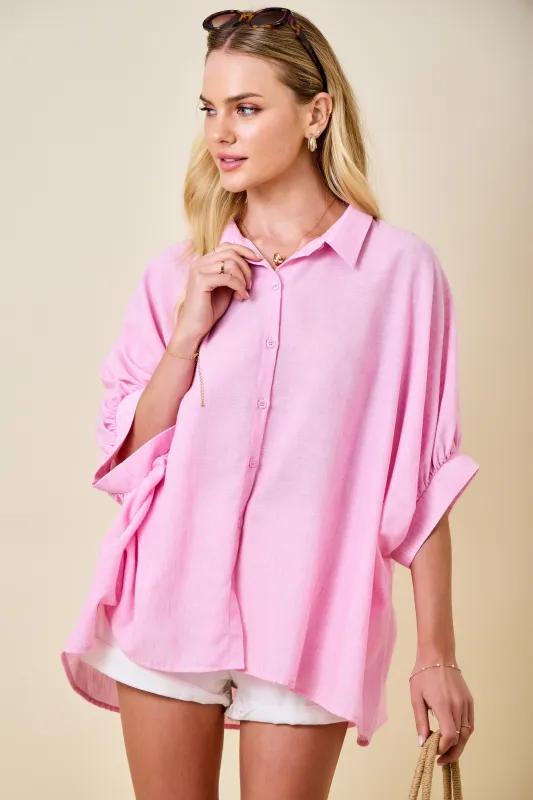 Alora Button Down Shirt, Pink made by Day + Moon
