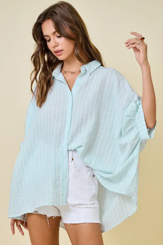 North Striped Button Down Shirt, Icy Blue made by Day + Moon