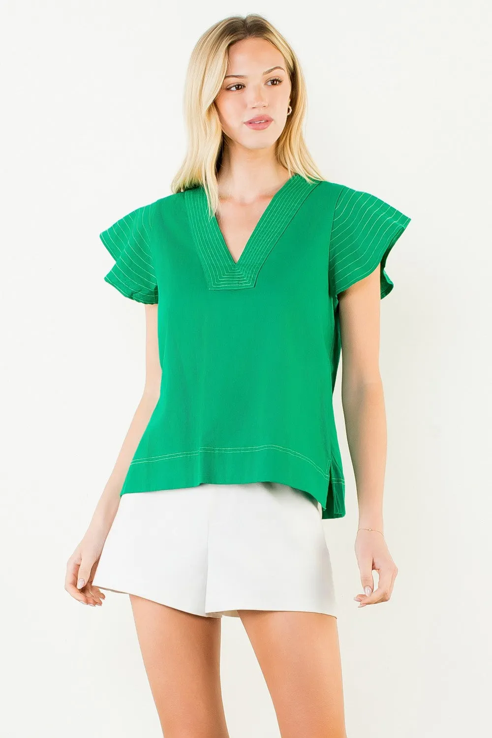 Portofino Linen Blend Top, Green sold by Madison Boutique