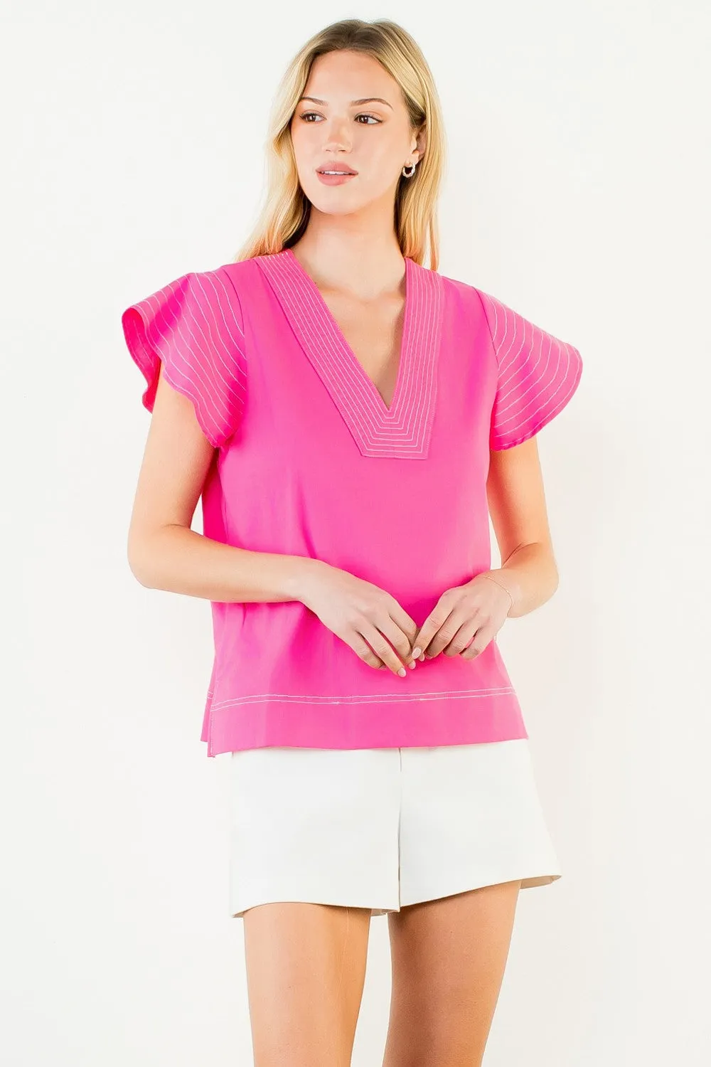 Portofino Linen Blend Top, Hot Pink sold by Madison Boutique product image thumbnail 4