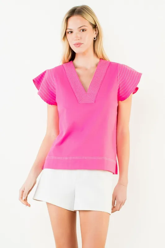 Portofino Linen Blend Top, Hot Pink made by THML
