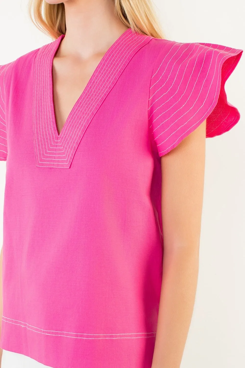 Portofino Linen Blend Top, Hot Pink sold by Madison Boutique product image thumbnail 2
