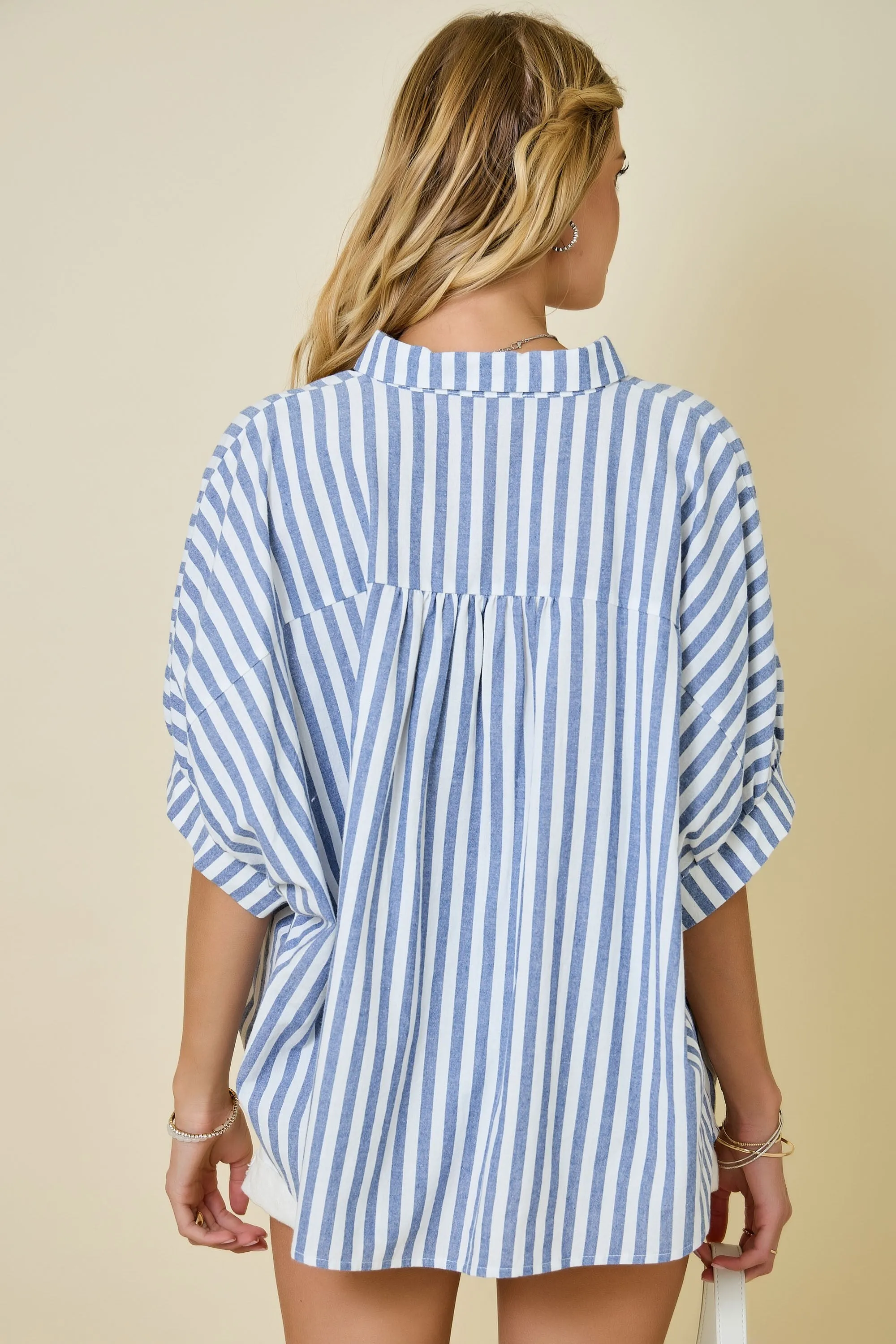 Vinny Striped Button Down Shirt, Blue sold by Madison Boutique product image thumbnail 3