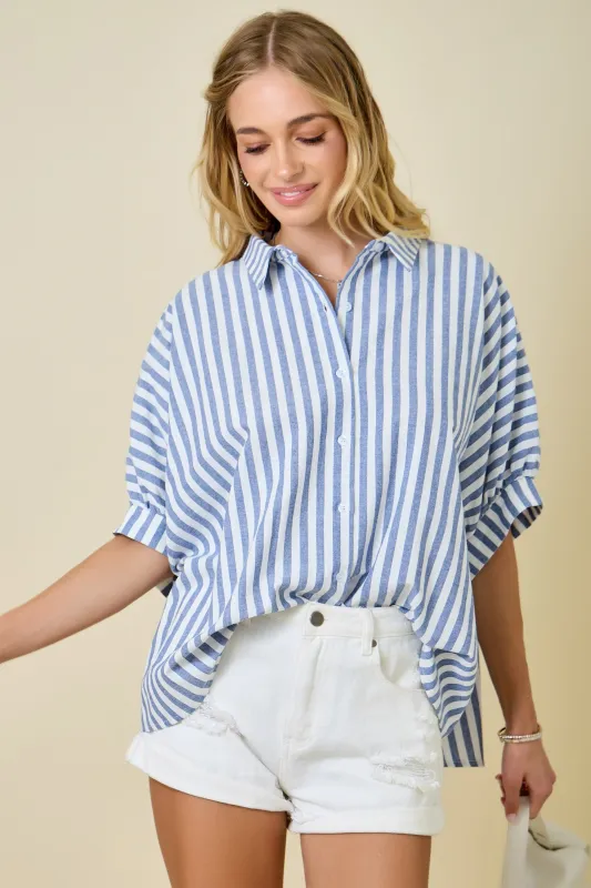 Vinny Striped Button Down Shirt, Blue made by Day + Moon