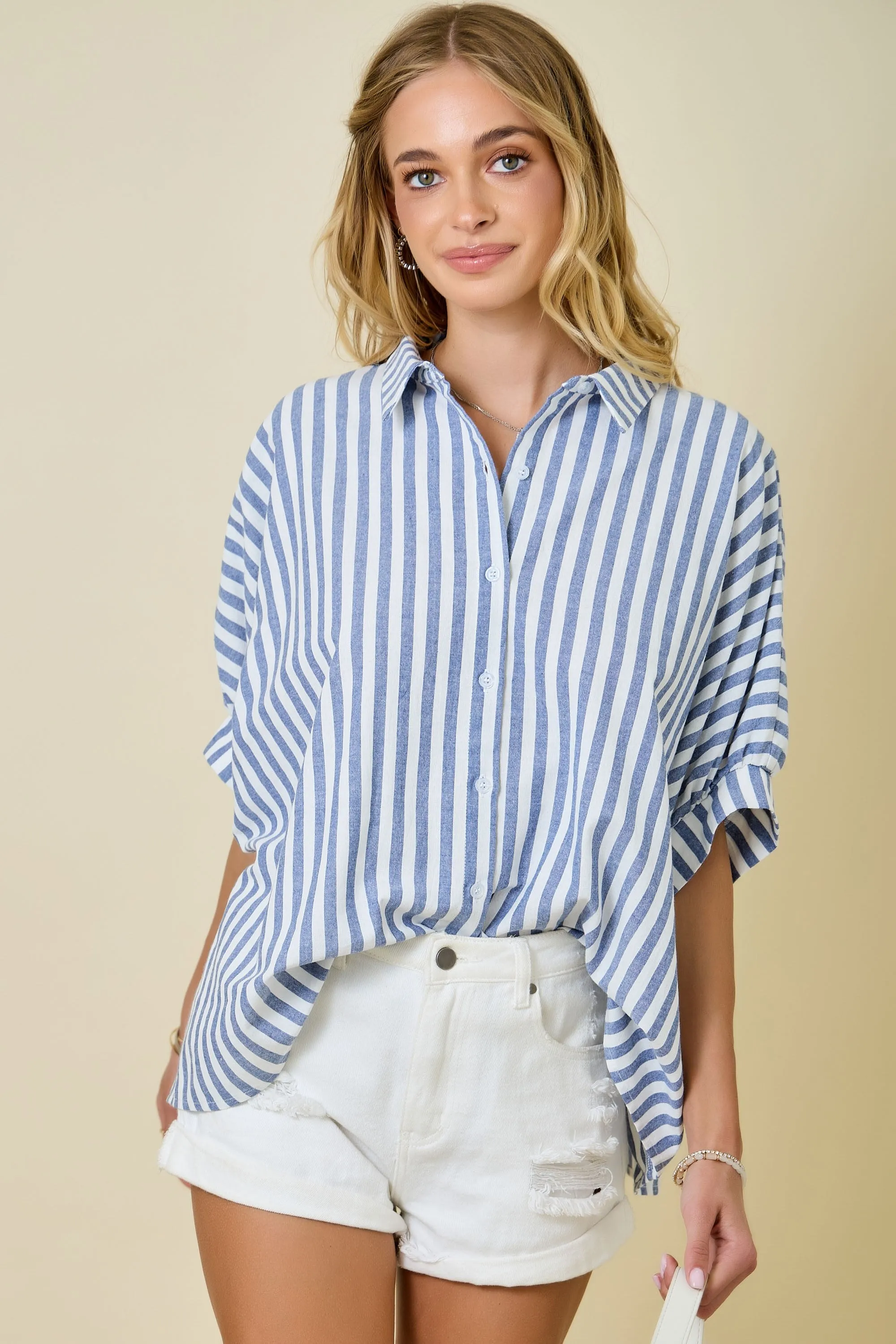 Vinny Striped Button Down Shirt, Blue sold by Madison Boutique product image thumbnail 4
