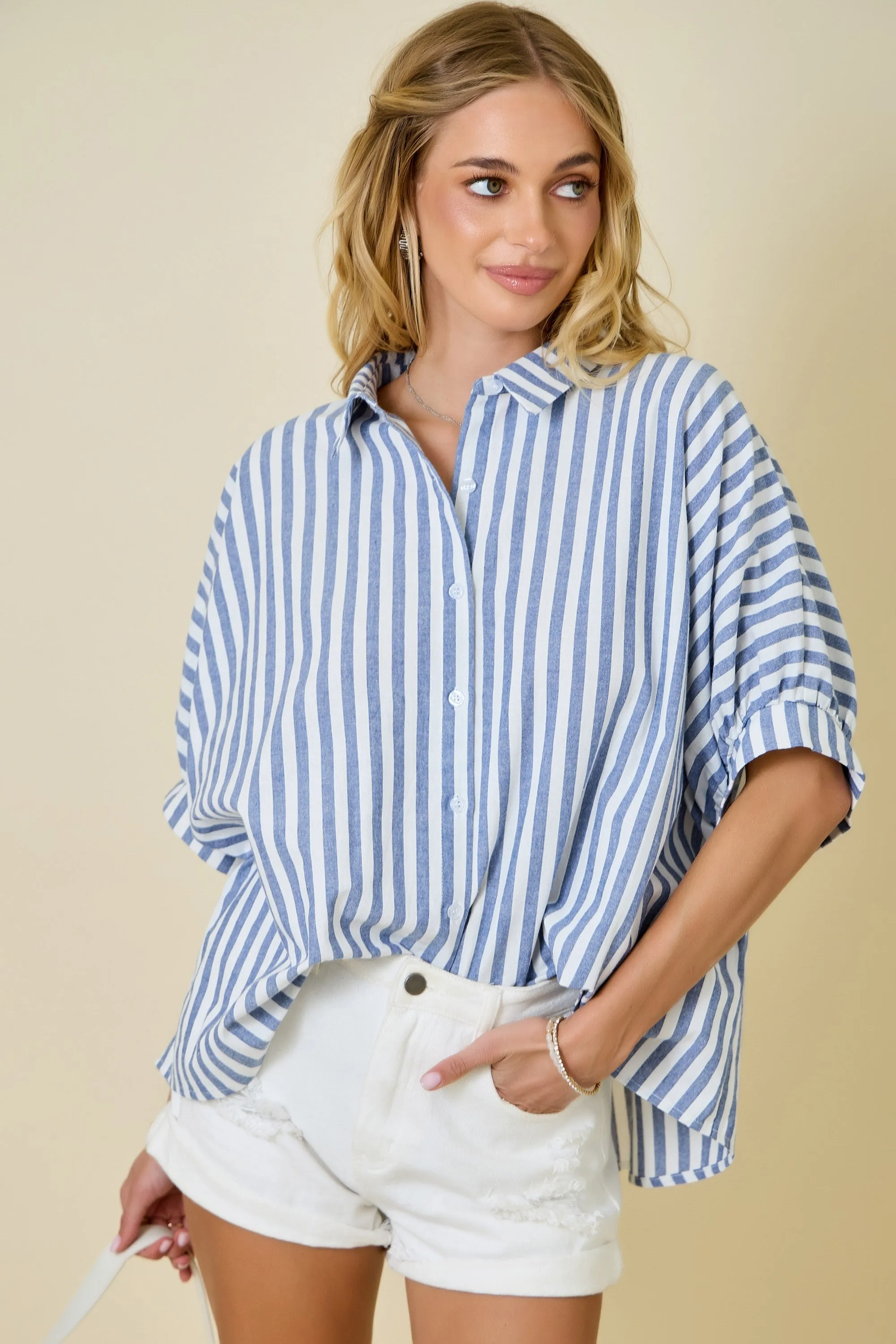 Vinny Striped Button Down Shirt, Blue sold by Madison Boutique product image thumbnail 5