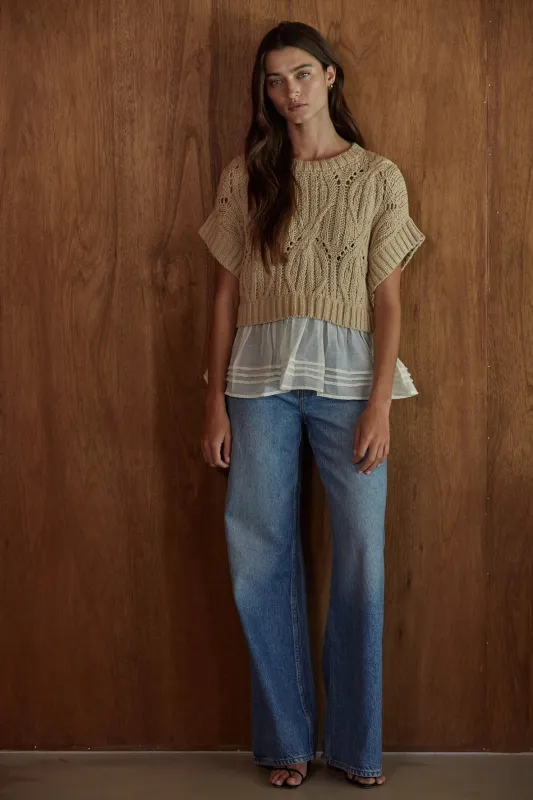Cali Crochet Twofer Top, Taupe made by By Together