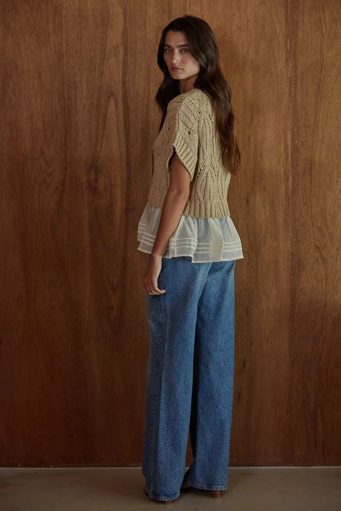 Cali Crochet Twofer Top, Taupe sold by Madison Boutique product image thumbnail 3