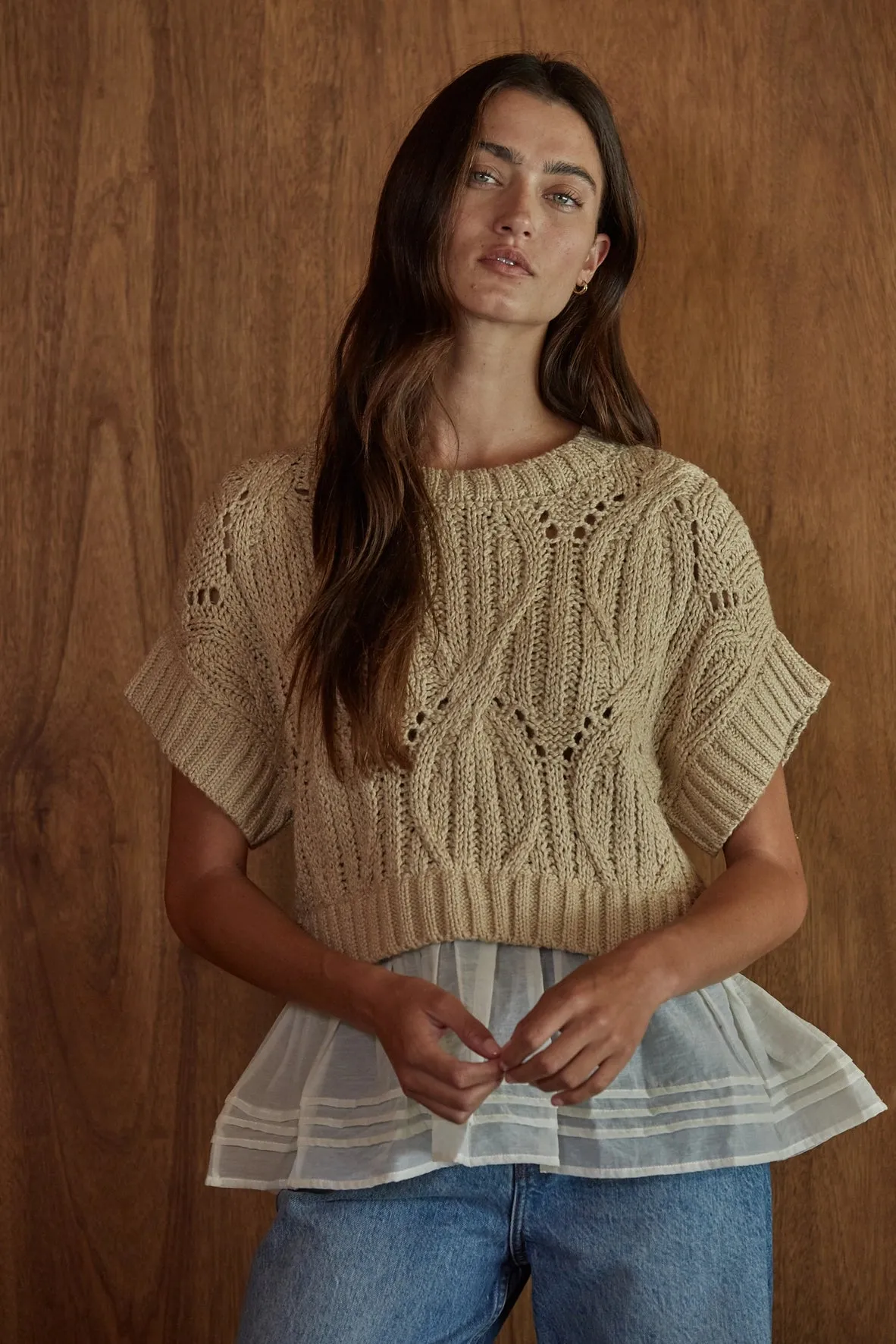 Cali Crochet Twofer Top, Taupe sold by Madison Boutique product image thumbnail 2