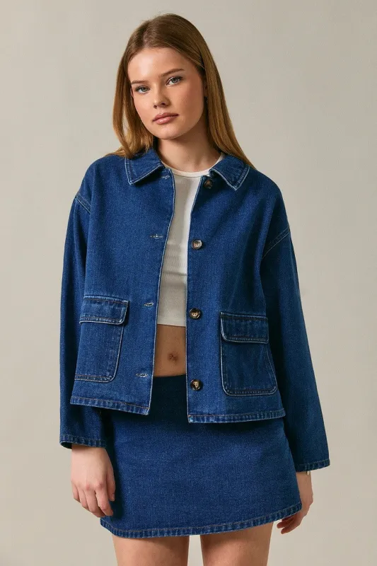 Cropped Denim Barn Jacket made by Le Lis