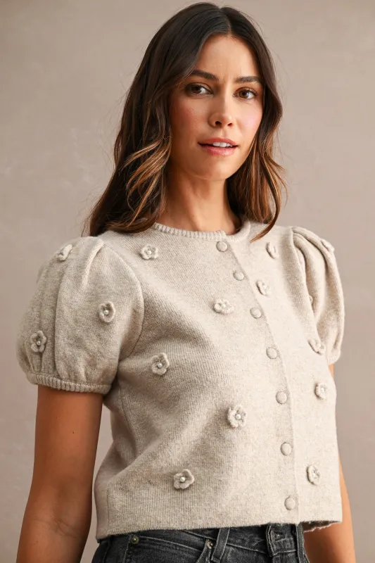Carine Flower Applique Sweater made by MABLE