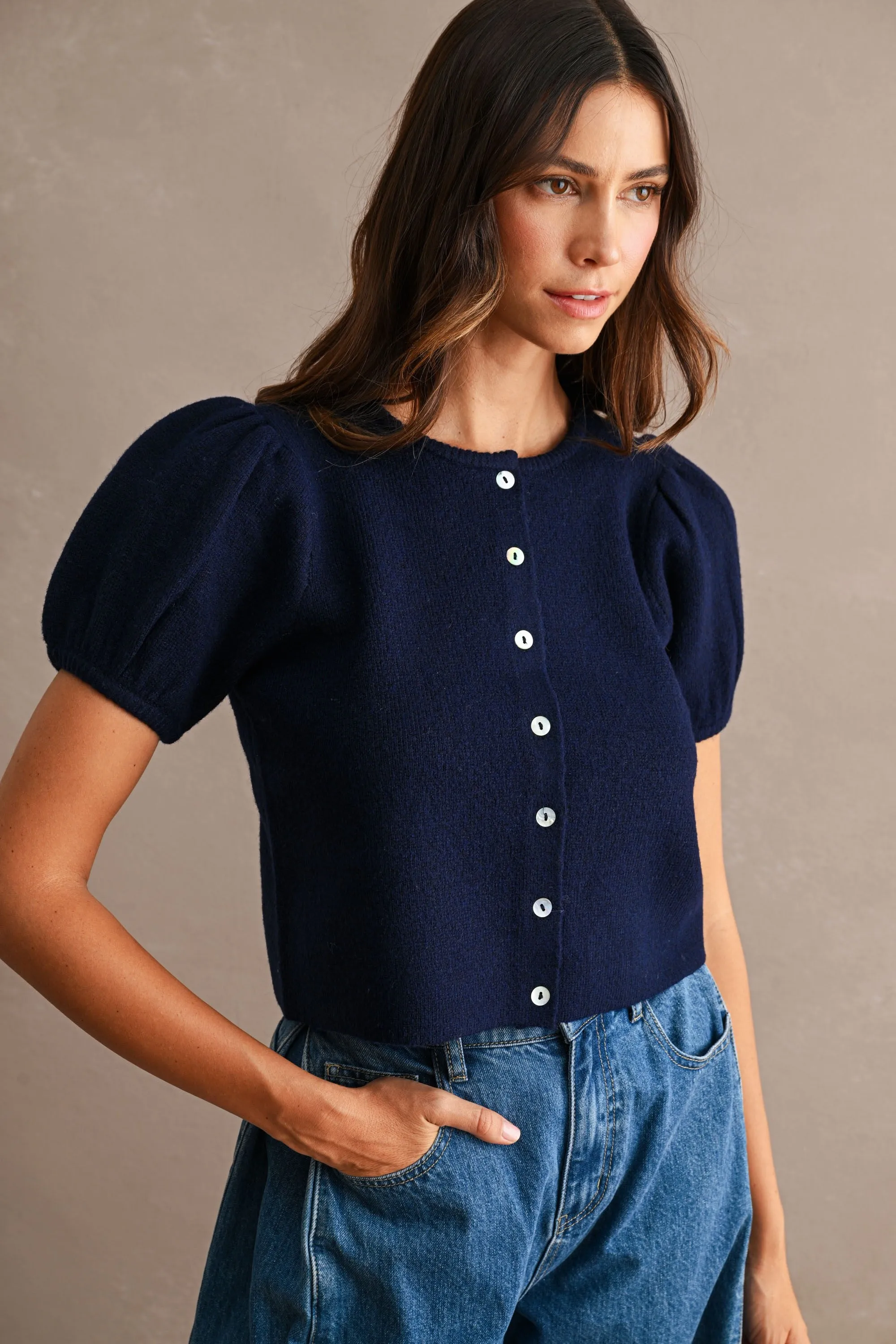 Charlotte Puff Sleeve Sweater, Navy sold by Madison Boutique product image thumbnail 2