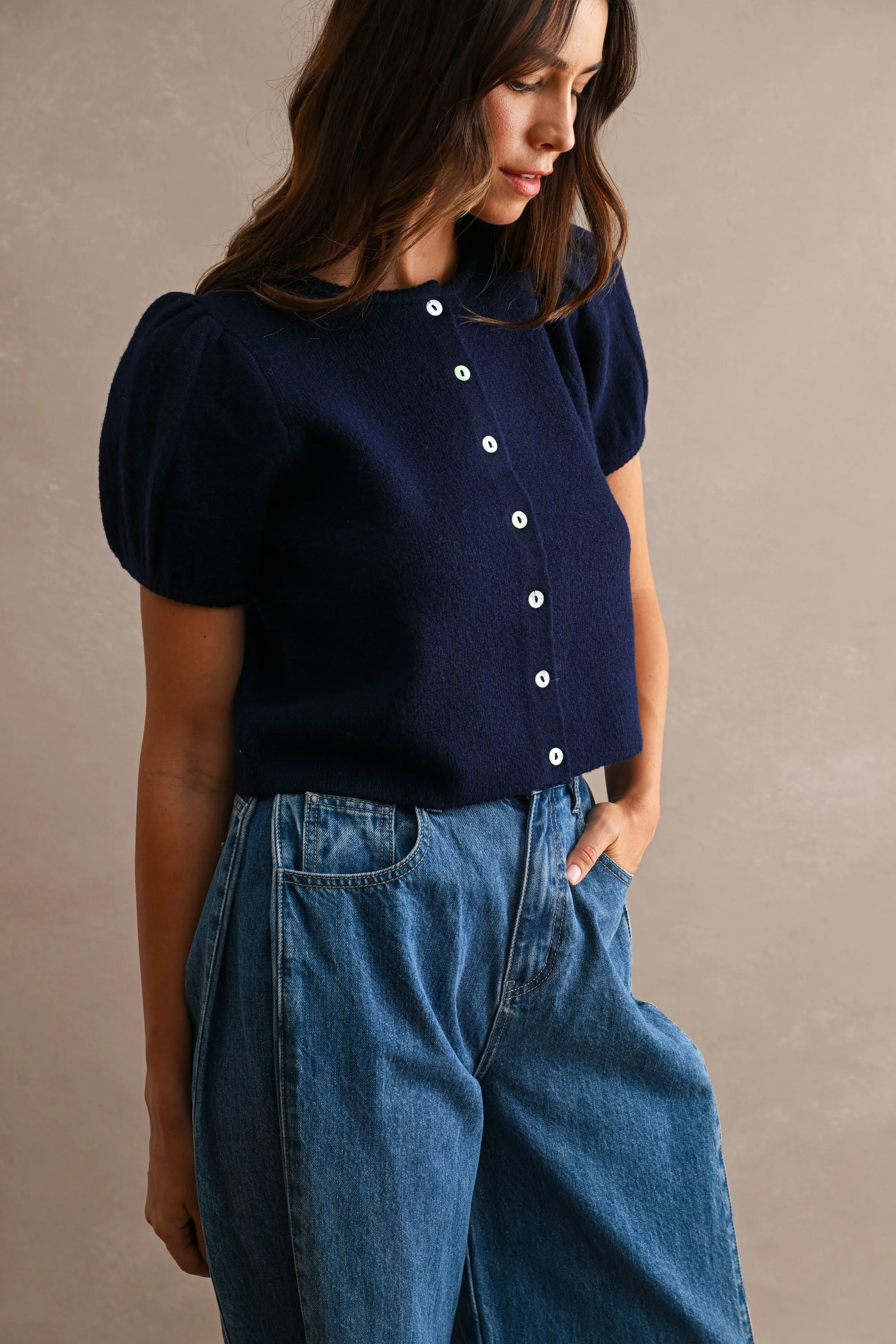 Charlotte Puff Sleeve Sweater, Navy sold by Madison Boutique product image thumbnail 4