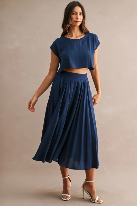 Hampstead Midi Skirt Set, Navy made by MABLE