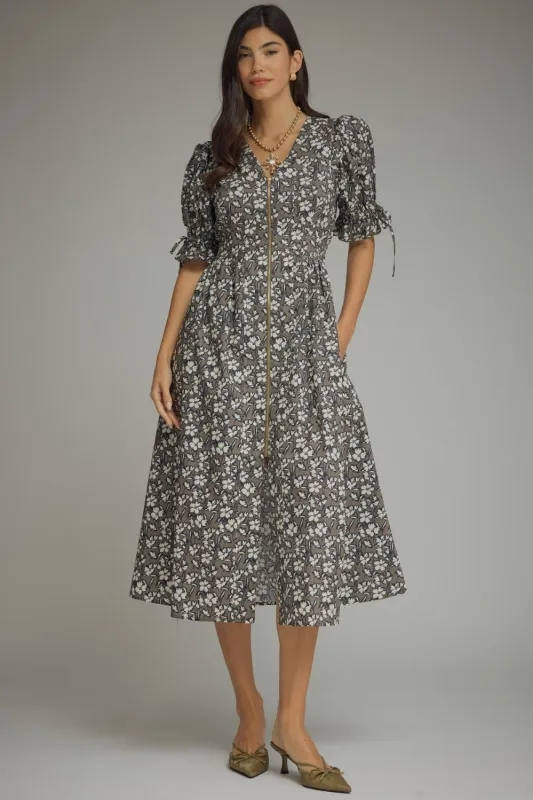 Leona Floral Zip Front Midi Dress made by entro