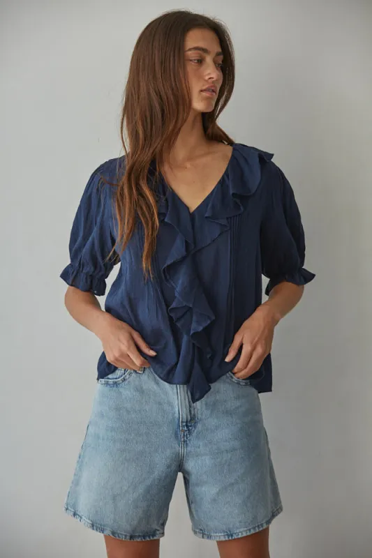 Adelaide Ruffled Cotton Top, Navy made by By Together